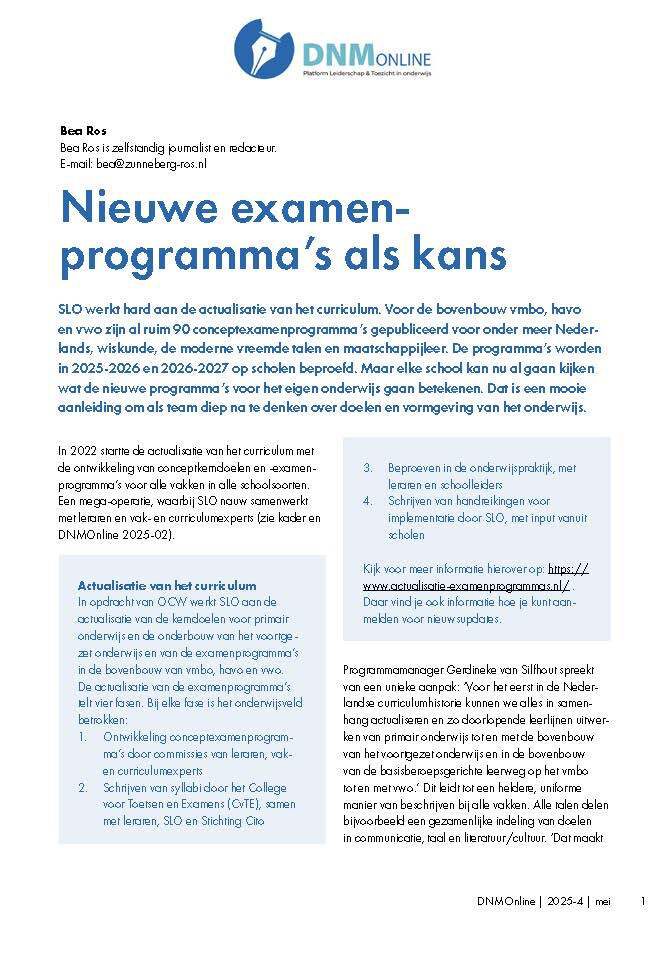 nieuwe examenprogramma's als kans